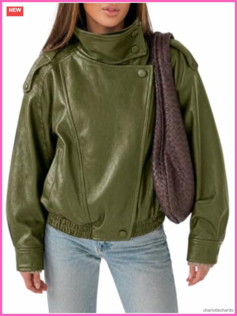 Faux Leather Oversized Zip Up Moto Biker Bomber Jacket